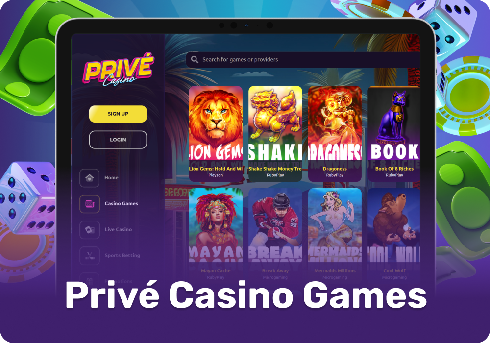 Prive Casino Provides dozens of games, including most popular slots, table games, jackpots and more