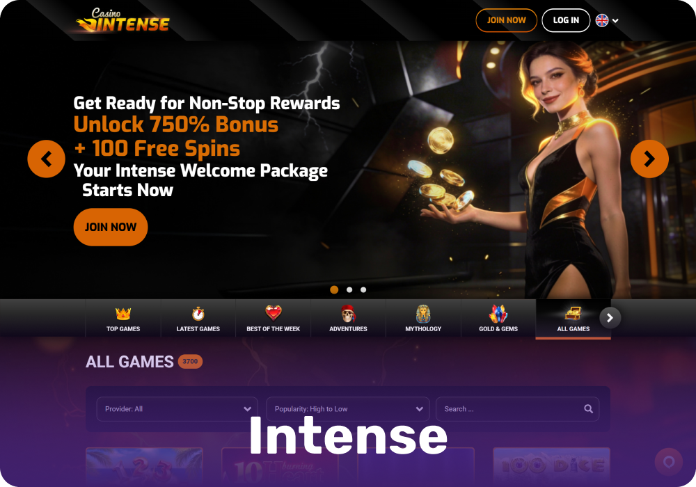 Intense — an online casino in Europe featuring slots and cryptocurrency payments