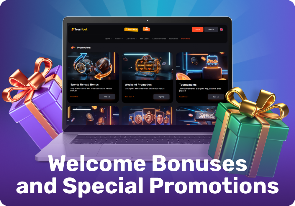 Freshbet offers bonuses on the first three deposits, free spins, cashback, crypto bonuses, and VIP perks