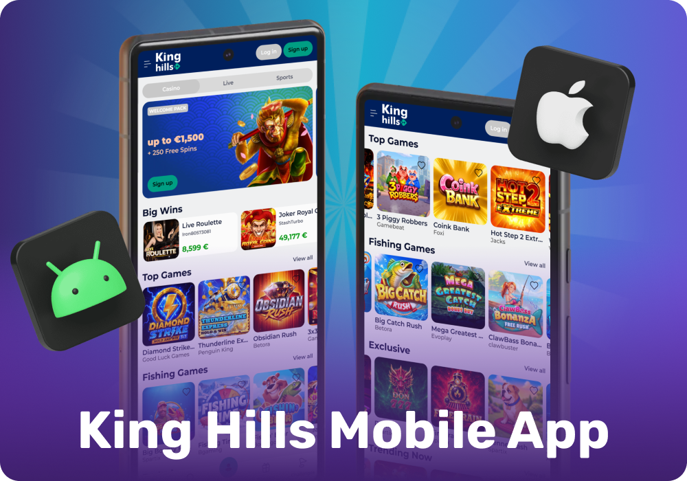 King Hills Casino is available on smartphones via a mobile browser without the need to install an app