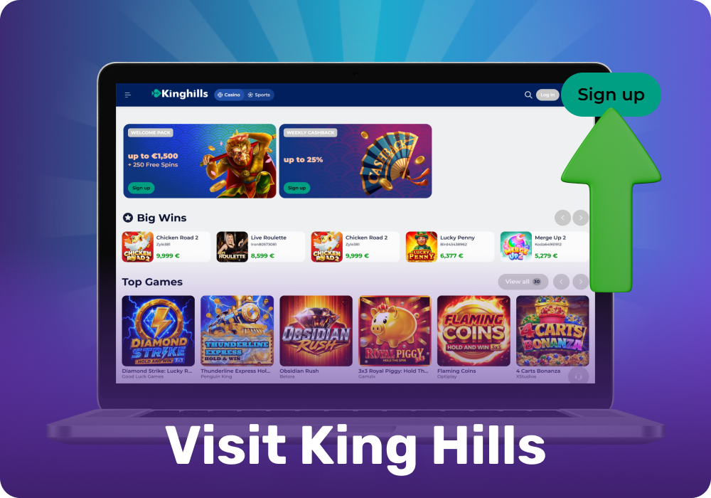 Visit the King Hills casino website and click the Registration button to create an account