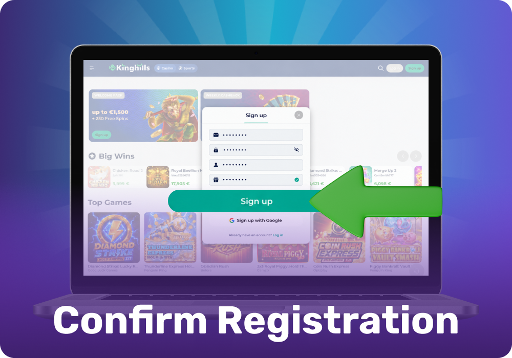 Check the information you have entered and submit the form to complete the registration process at King Hills casino